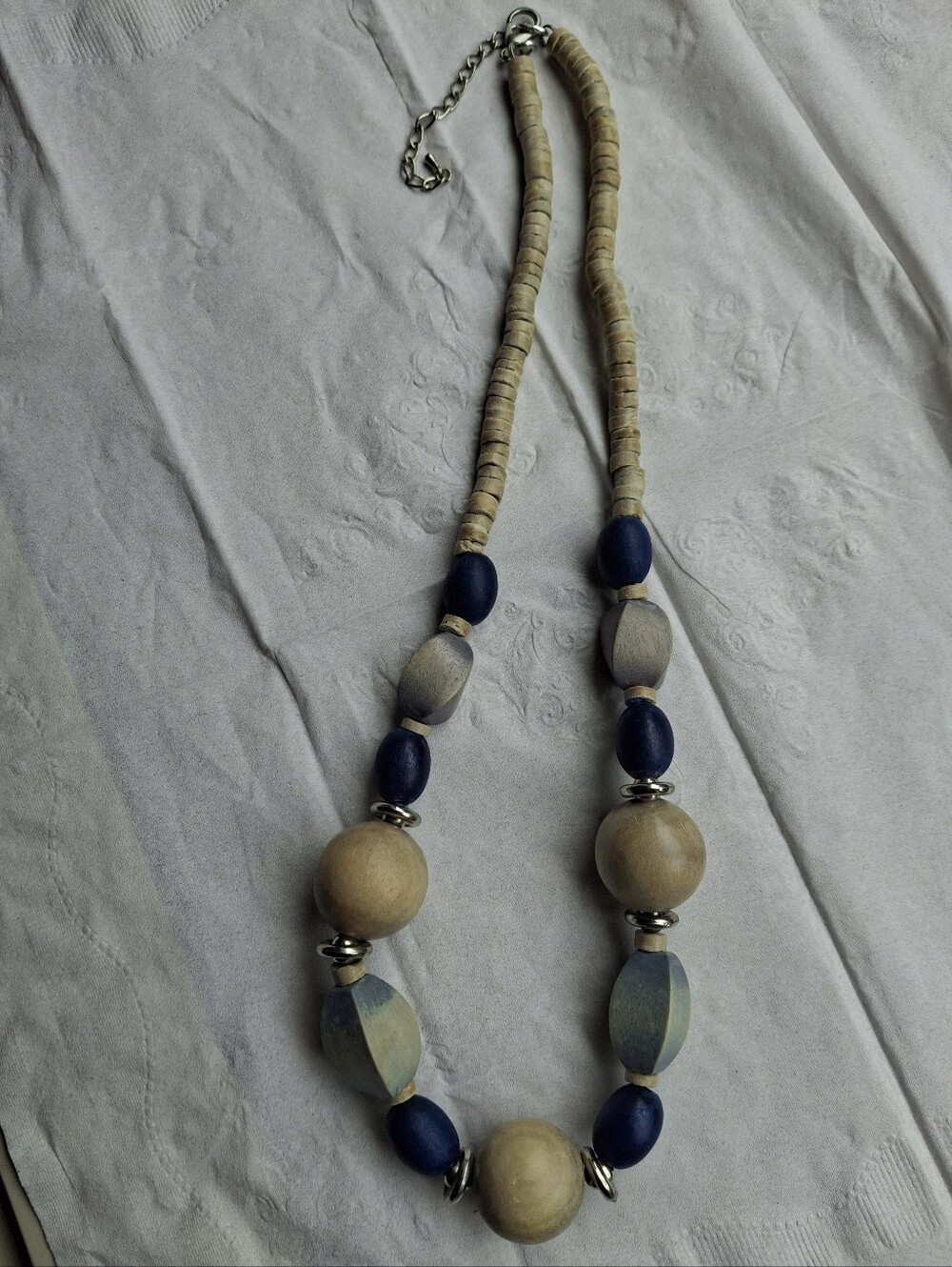 Neutral and Navy Wooden Beaded Statement Necklace - Women Jewelry